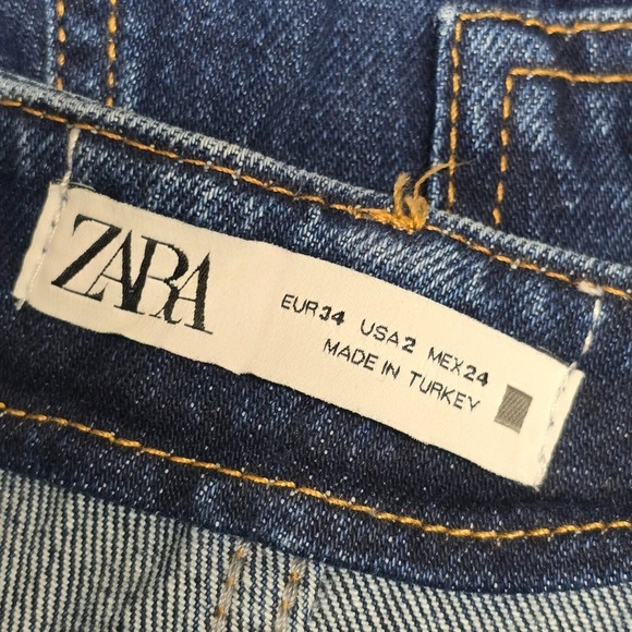 Zara‎ Jeans Women 2 Blue Wide Leg Cropped High Waisted Dark Wash Nautical Sailor - Picture 6 of 15